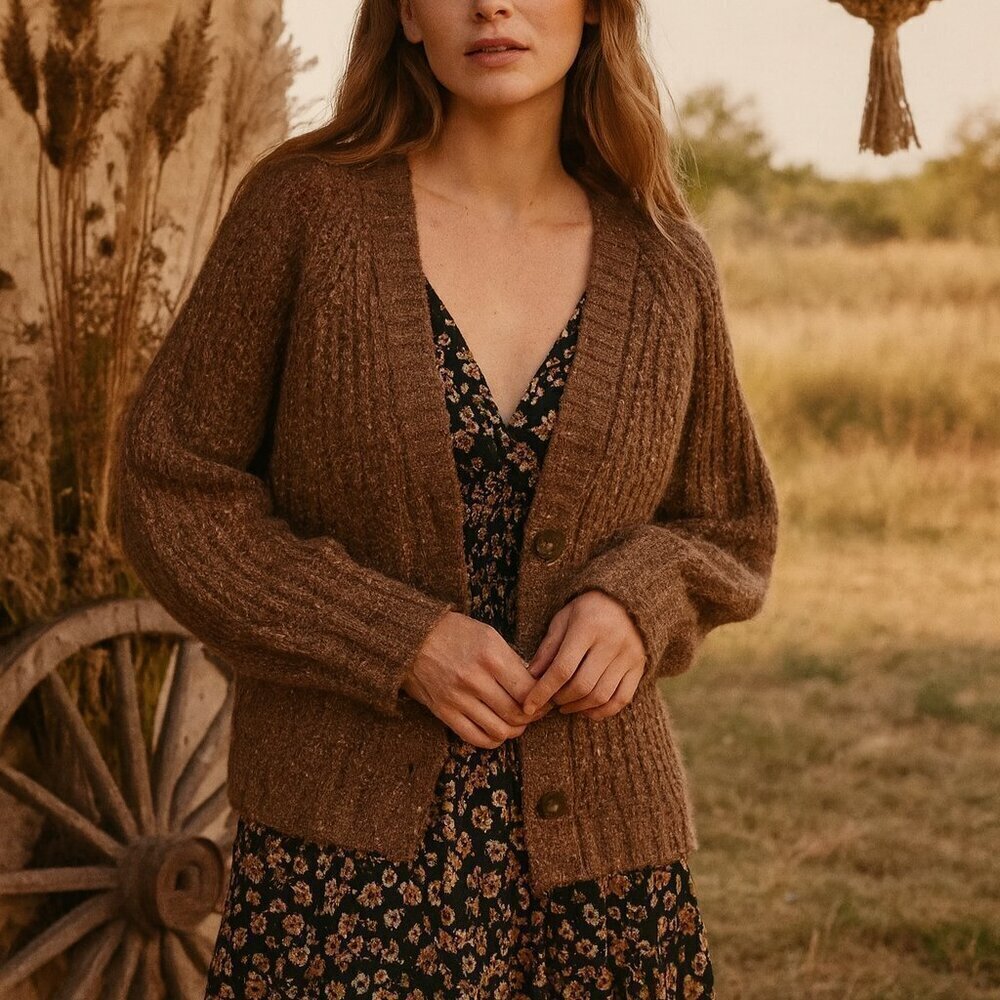 Lucky Brand Shaker Knit Raglan Cardigan Sweater Size Small